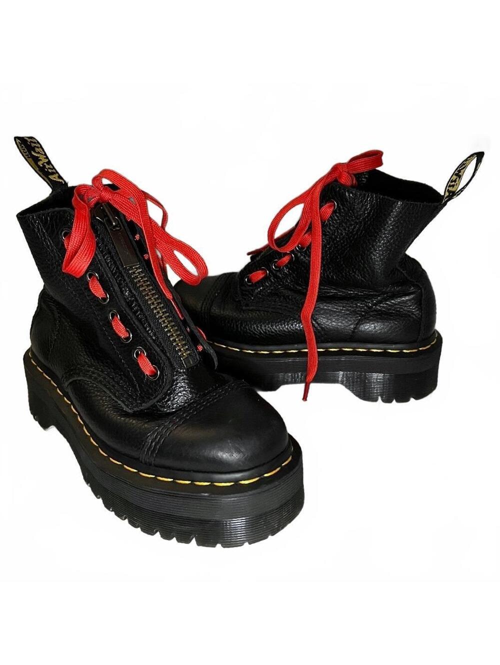 Dr. Martens Sinclair Black Leather Combat Boots with Red Laces Women’s Size 6